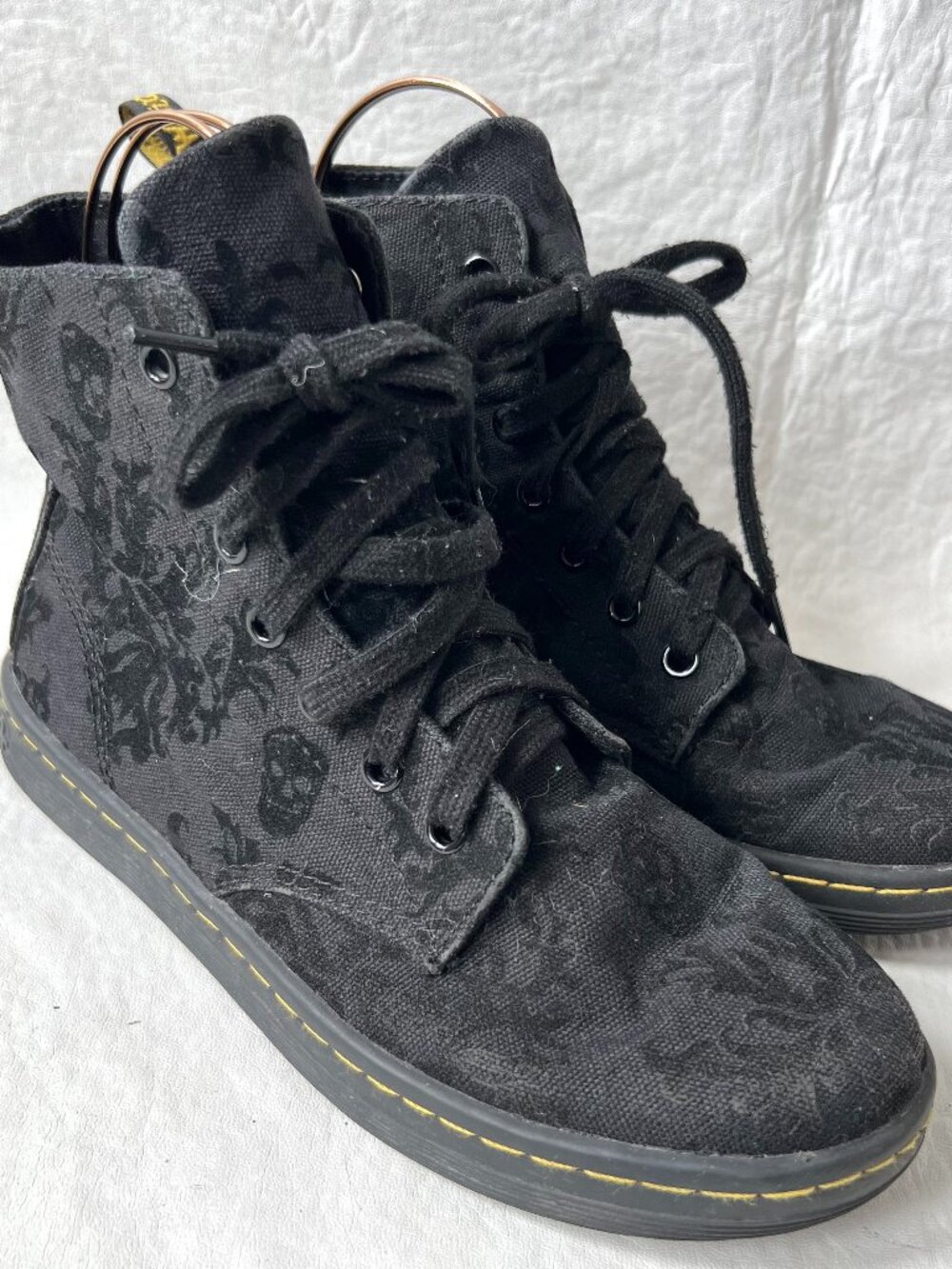 Dr Martens shoes sneaker boots black fabric skulls Hackney lace up high top docs